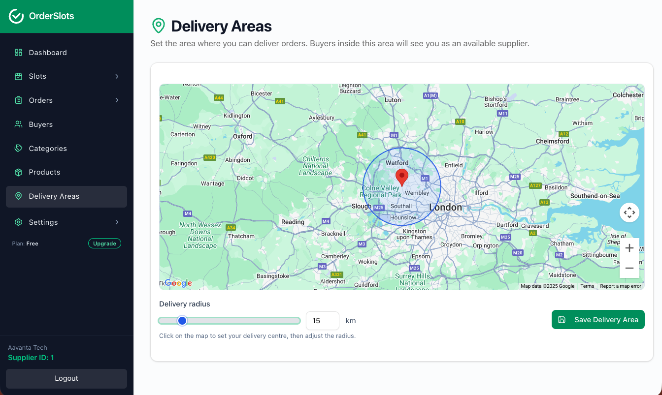 Set Delivery Boundary screenshot
