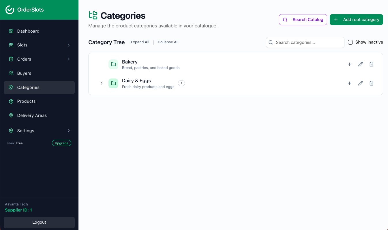 Add Categories screenshot