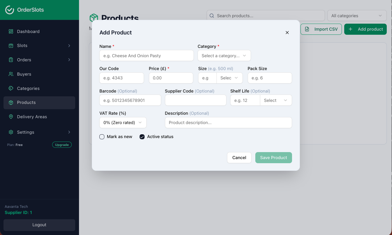 Add Products screenshot