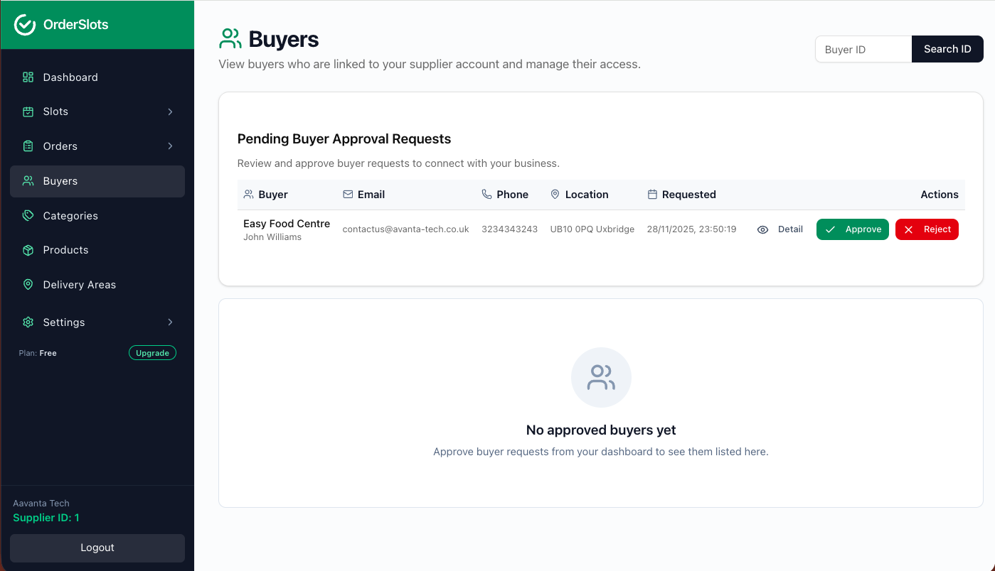 Manage Buyer Connections screenshot